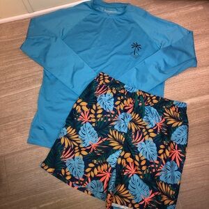 Thereabouts Rash Guard + Tropical Print Swim Shorts Size XL 18/20 Husky (unisex)